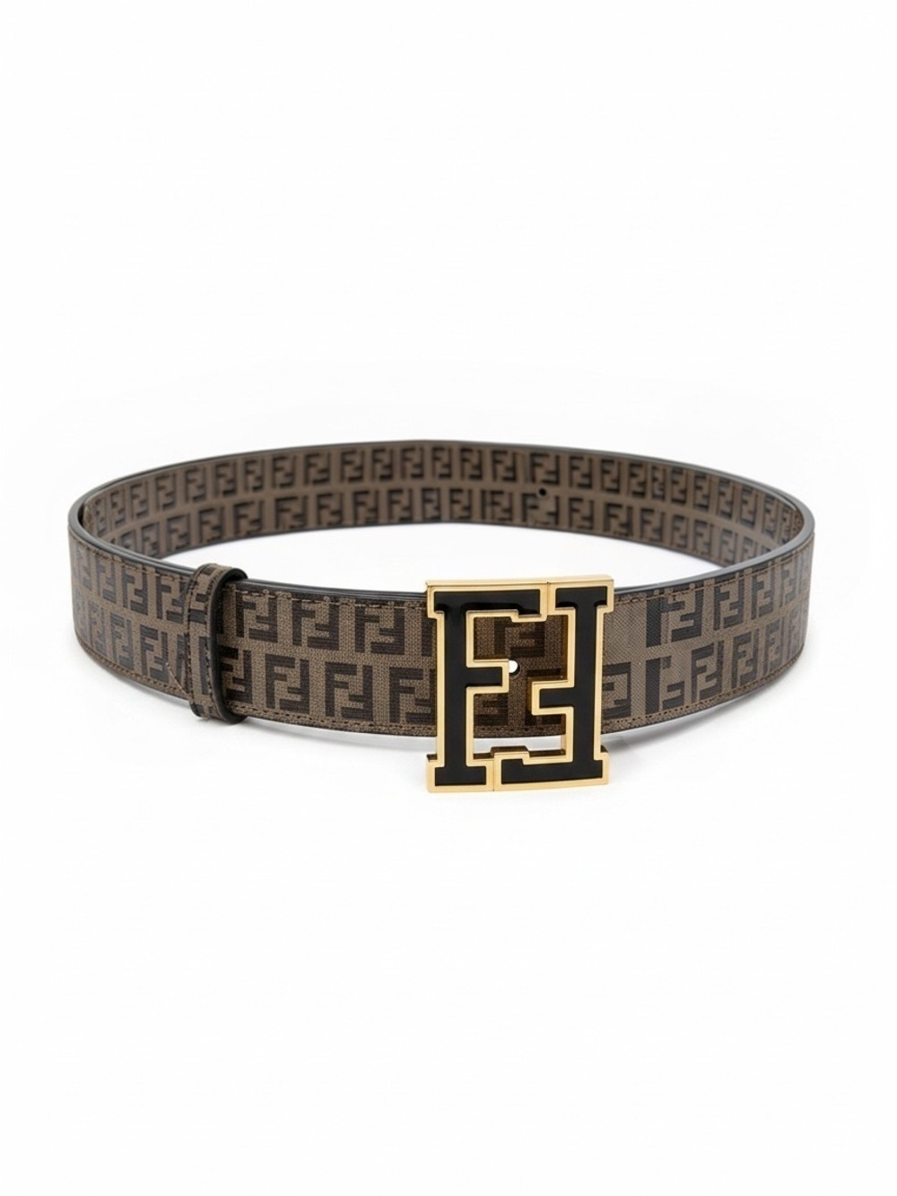 Fendi FF Buckle and Monogram Leather Belt in Tobacco size 46 115